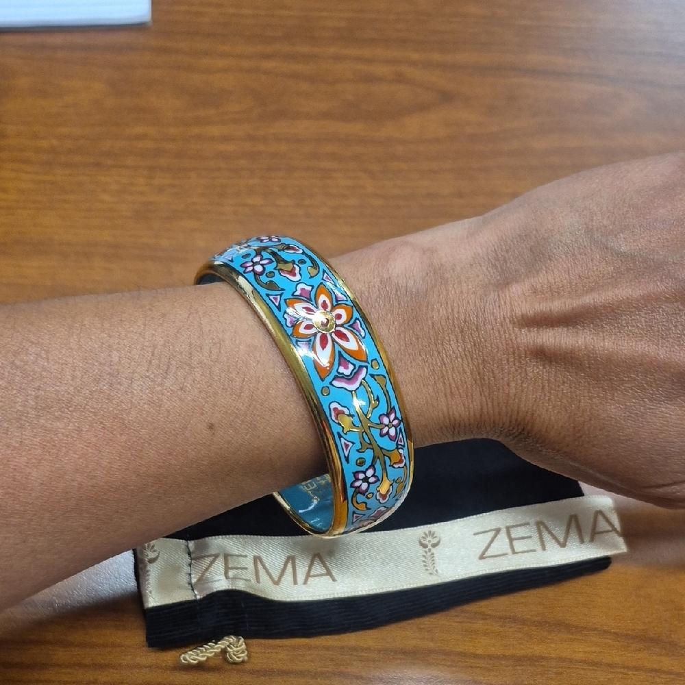 Blue Floral Enamel Bangle Bracelet - Picture 5 of 6